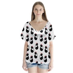 Cat Seamless Animal Pattern Flutter Sleeve Top by Amaryn4rt