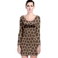 Leather Giraffe Skin Animals Brown Long Sleeve Velvet Bodycon Dress