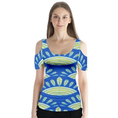 Sea Shells Blue Yellow Butterfly Sleeve Cutout Tee 