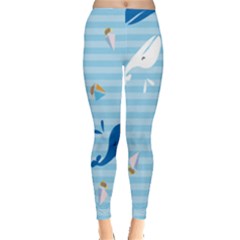 Whaling Ship Blue Sea Beach Animals Leggings  by Alisyart