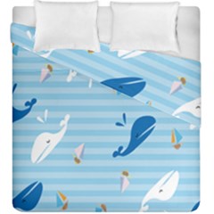 Whaling Ship Blue Sea Beach Animals Duvet Cover Double Side (king Size) by Alisyart