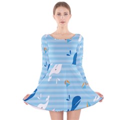 Whaling Ship Blue Sea Beach Animals Long Sleeve Velvet Skater Dress by Alisyart