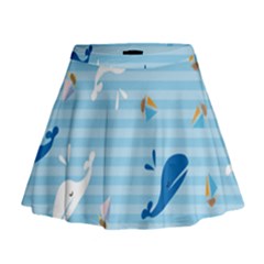 Whaling Ship Blue Sea Beach Animals Mini Flare Skirt by Alisyart
