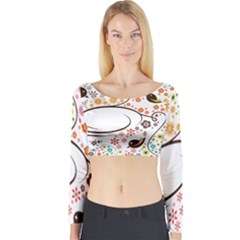 Flower Floral Rose Sunflower Bird Back Color Orange Purple Yellow Red Long Sleeve Crop Top