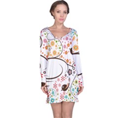 Flower Floral Rose Sunflower Bird Back Color Orange Purple Yellow Red Long Sleeve Nightdress