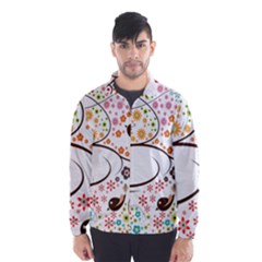 Flower Floral Rose Sunflower Bird Back Color Orange Purple Yellow Red Wind Breaker (Men)