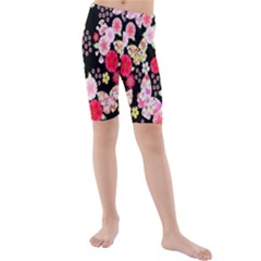 Flower Arrangements Season Rose Butterfly Floral Pink Red Yellow Kids  Mid Length Swim Shorts