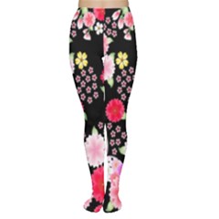 Flower Arrangements Season Rose Butterfly Floral Pink Red Yellow Women s Tights