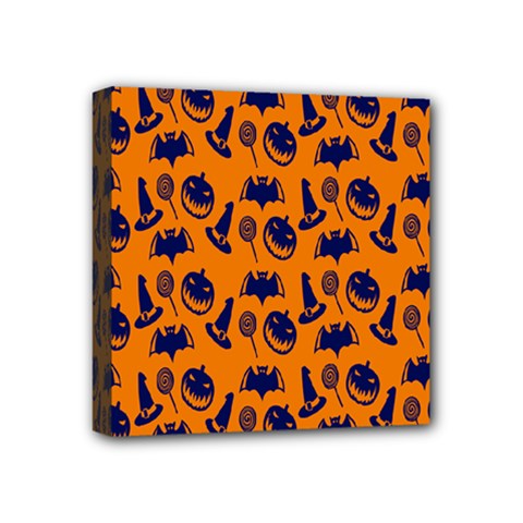 Witch Hat Pumpkin Candy Helloween Blue Orange Mini Canvas 4  X 4  by Alisyart
