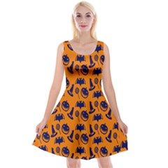 Witch Hat Pumpkin Candy Helloween Blue Orange Reversible Velvet Sleeveless Dress by Alisyart