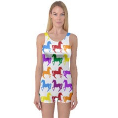 Colorful Horse Background Wallpaper One Piece Boyleg Swimsuit