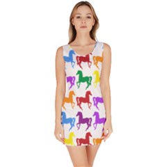 Colorful Horse Background Wallpaper Sleeveless Bodycon Dress