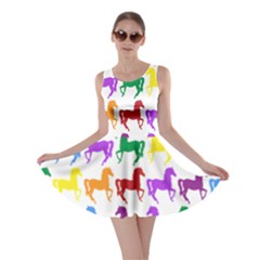 Colorful Horse Background Wallpaper Skater Dress