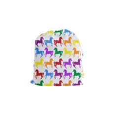 Colorful Horse Background Wallpaper Drawstring Pouches (Small) 