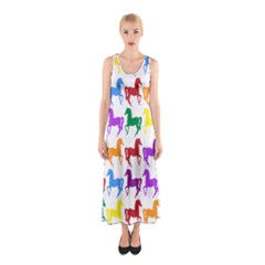 Colorful Horse Background Wallpaper Sleeveless Maxi Dress
