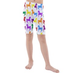 Colorful Horse Background Wallpaper Kids  Mid Length Swim Shorts