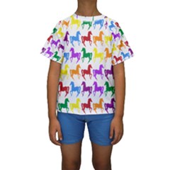 Colorful Horse Background Wallpaper Kids  Short Sleeve Swimwear