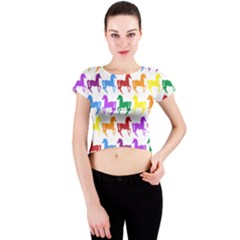 Colorful Horse Background Wallpaper Crew Neck Crop Top