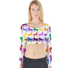 Colorful Horse Background Wallpaper Long Sleeve Crop Top