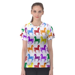 Colorful Horse Background Wallpaper Women s Sport Mesh Tee