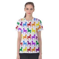 Colorful Horse Background Wallpaper Women s Cotton Tee