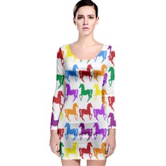 Colorful Horse Background Wallpaper Long Sleeve Bodycon Dress