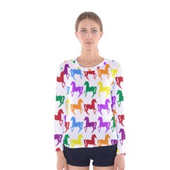 Colorful Horse Background Wallpaper Women s Long Sleeve Tee