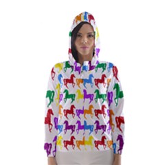 Colorful Horse Background Wallpaper Hooded Wind Breaker (Women)