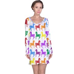 Colorful Horse Background Wallpaper Long Sleeve Nightdress
