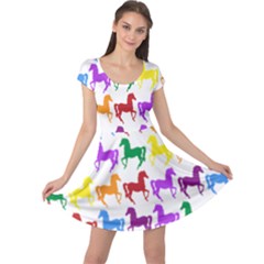 Colorful Horse Background Wallpaper Cap Sleeve Dresses