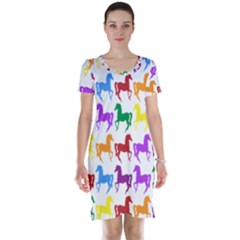 Colorful Horse Background Wallpaper Short Sleeve Nightdress