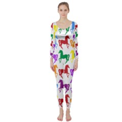 Colorful Horse Background Wallpaper Long Sleeve Catsuit