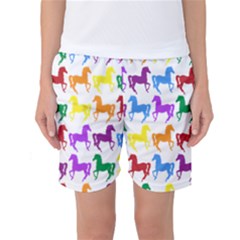 Colorful Horse Background Wallpaper Women s Basketball Shorts