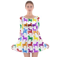 Colorful Horse Background Wallpaper Long Sleeve Skater Dress