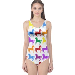 Colorful Horse Background Wallpaper One Piece Swimsuit