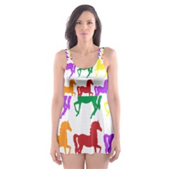 Colorful Horse Background Wallpaper Skater Dress Swimsuit