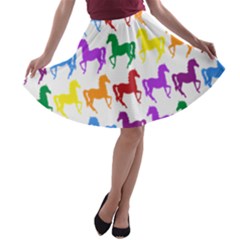 Colorful Horse Background Wallpaper A-line Skater Skirt