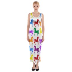 Colorful Horse Background Wallpaper Fitted Maxi Dress