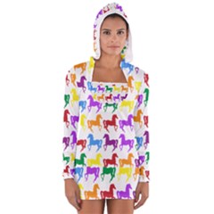 Colorful Horse Background Wallpaper Women s Long Sleeve Hooded T-shirt
