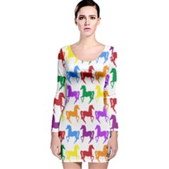 Colorful Horse Background Wallpaper Long Sleeve Velvet Bodycon Dress