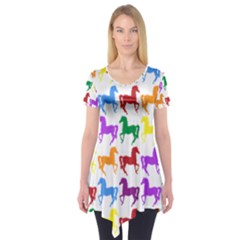 Colorful Horse Background Wallpaper Short Sleeve Tunic 