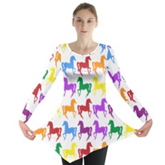 Colorful Horse Background Wallpaper Long Sleeve Tunic 