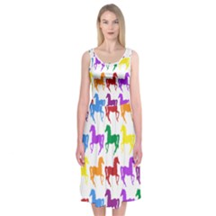 Colorful Horse Background Wallpaper Midi Sleeveless Dress
