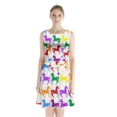 Colorful Horse Background Wallpaper Sleeveless Chiffon Waist Tie Dress