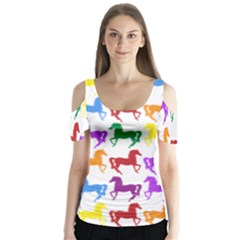 Colorful Horse Background Wallpaper Butterfly Sleeve Cutout Tee 