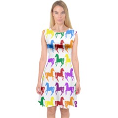 Colorful Horse Background Wallpaper Capsleeve Midi Dress