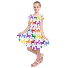 Colorful Horse Background Wallpaper Kids  Short Sleeve Dress