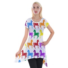 Colorful Horse Background Wallpaper Short Sleeve Side Drop Tunic
