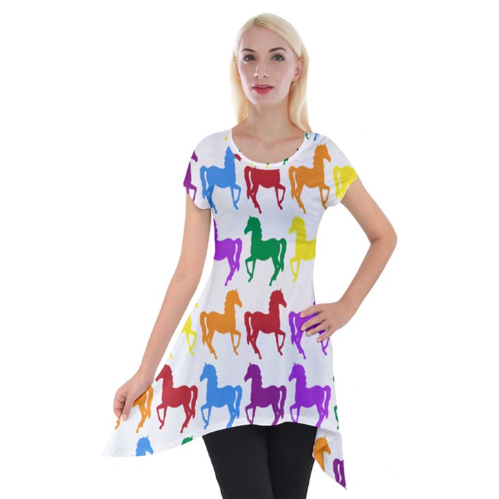 Colorful Horse Background Wallpaper Short Sleeve Side Drop Tunic