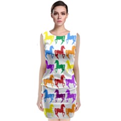 Colorful Horse Background Wallpaper Sleeveless Velvet Midi Dress